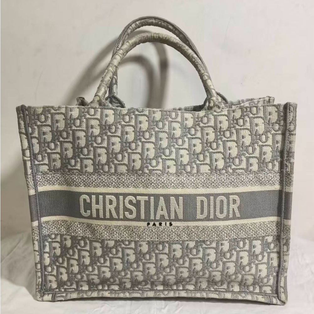 Dior Beige and Gray Logo Jacquard Tote